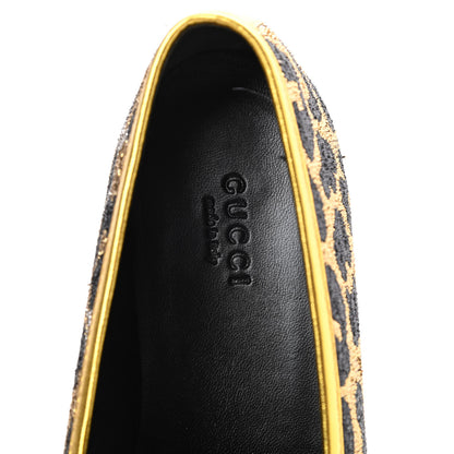 Gucci Jacquard Leopard Print Horsebit Womens Jordaan Loafers 39 Gold 7 of 10