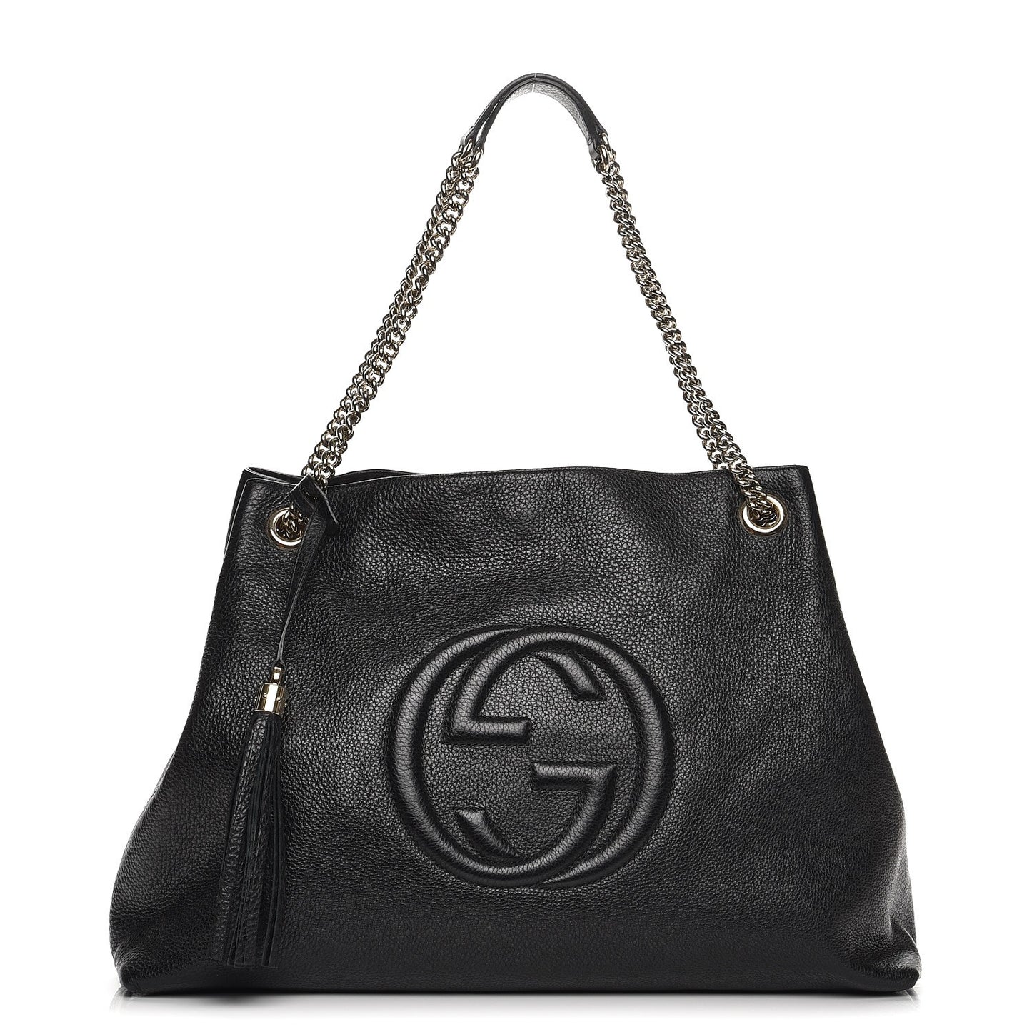 Pebbled Calfskin Large Soho Chain Shoulder Bag Black