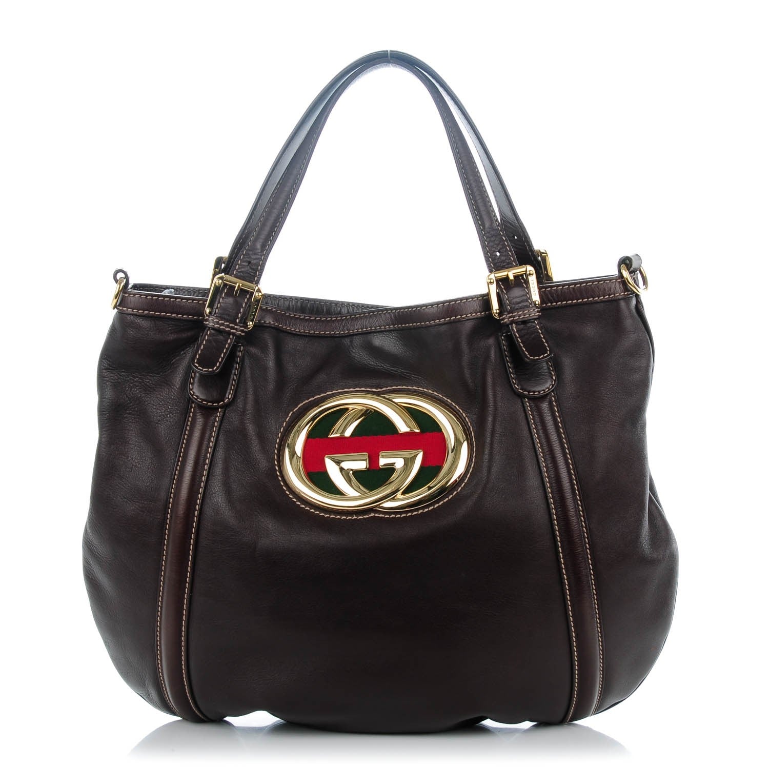 Gucci Calfskin Medium Britt Tote Dark Brown 1 of 7