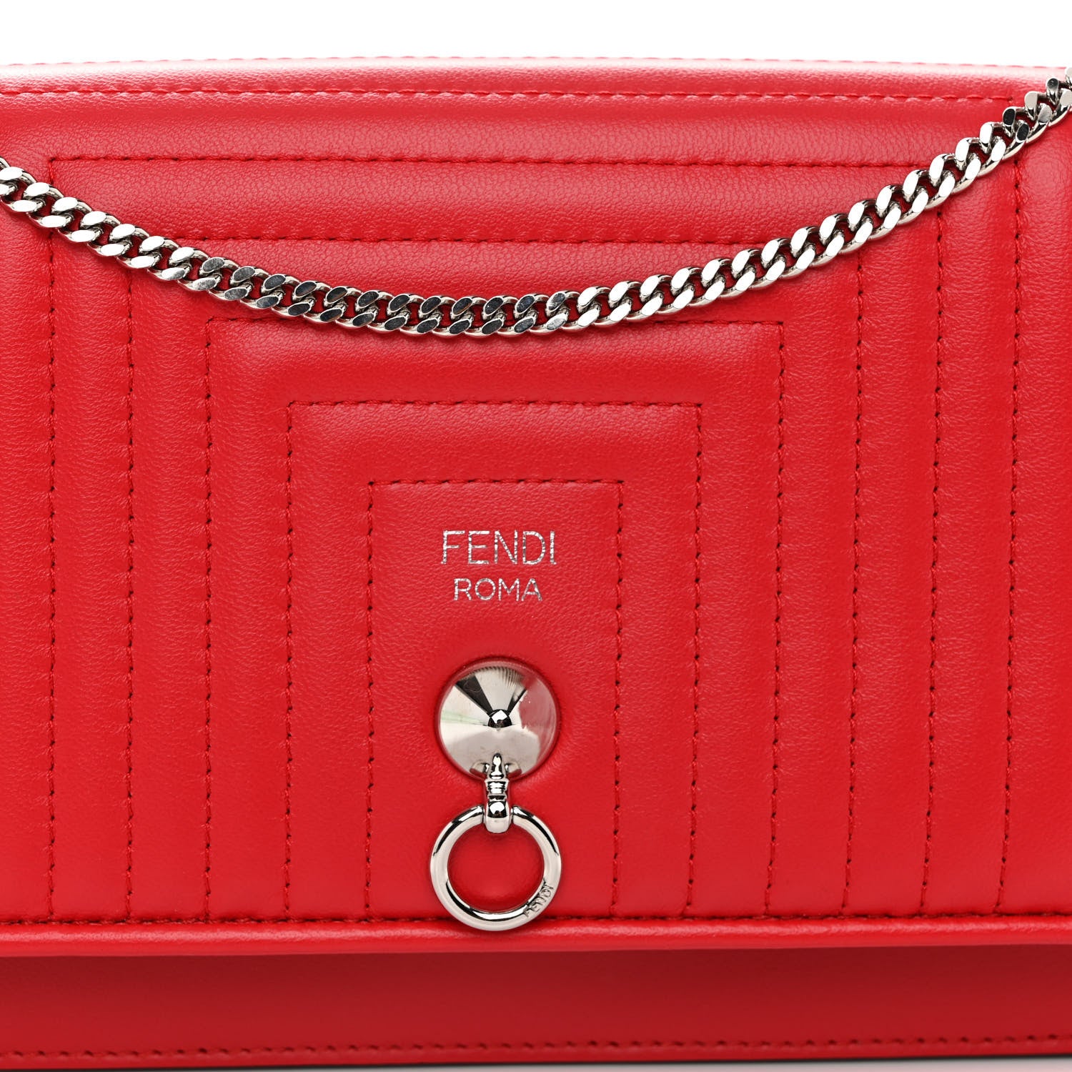 Fendi Shiny Nappa Trapuntata Dotcom Tube Wallet On Chain Rojo 8 of 11