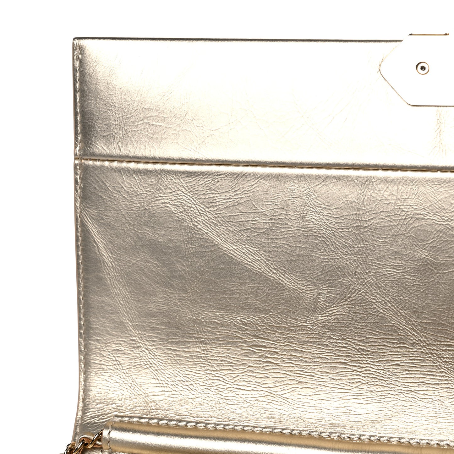 Metallalized Calfskin Quilted Retro Label Clutch Light Gold
