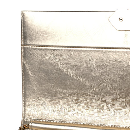 Chanel Metallalized Calfskin Quilted Retro Label Clutch Light Gold 10 of 14