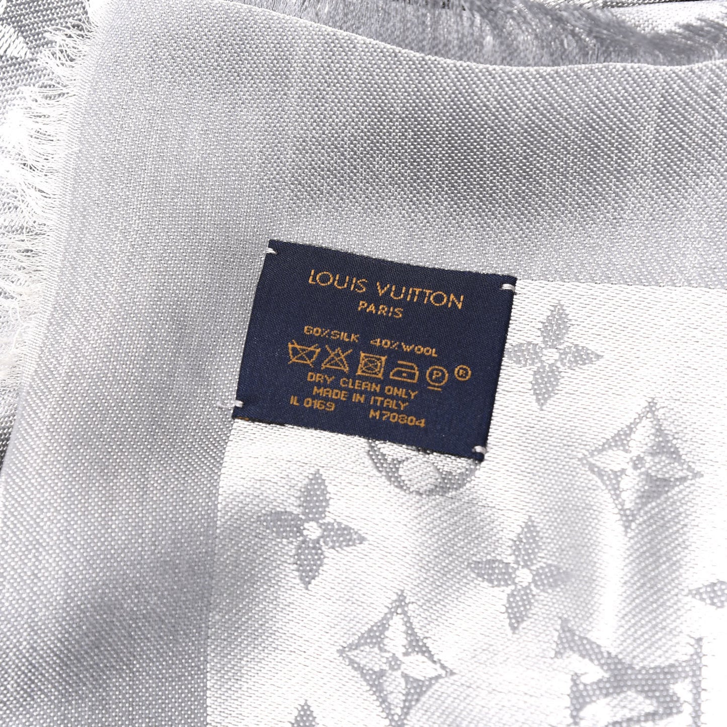Wool Silk Monogram Denim Shawl Grey