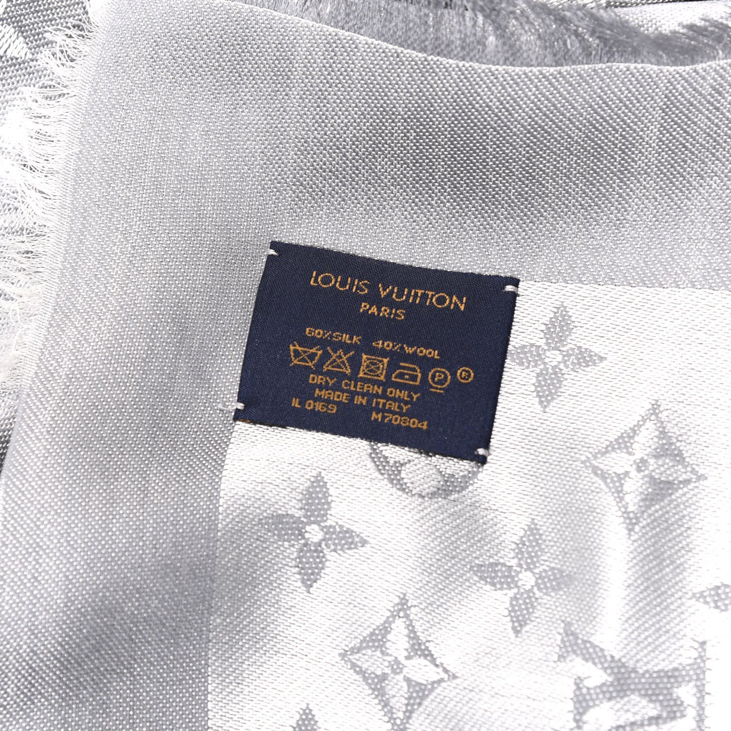 Louis Vuitton Wool Silk Monogram Denim Shawl Grey 4 of 4