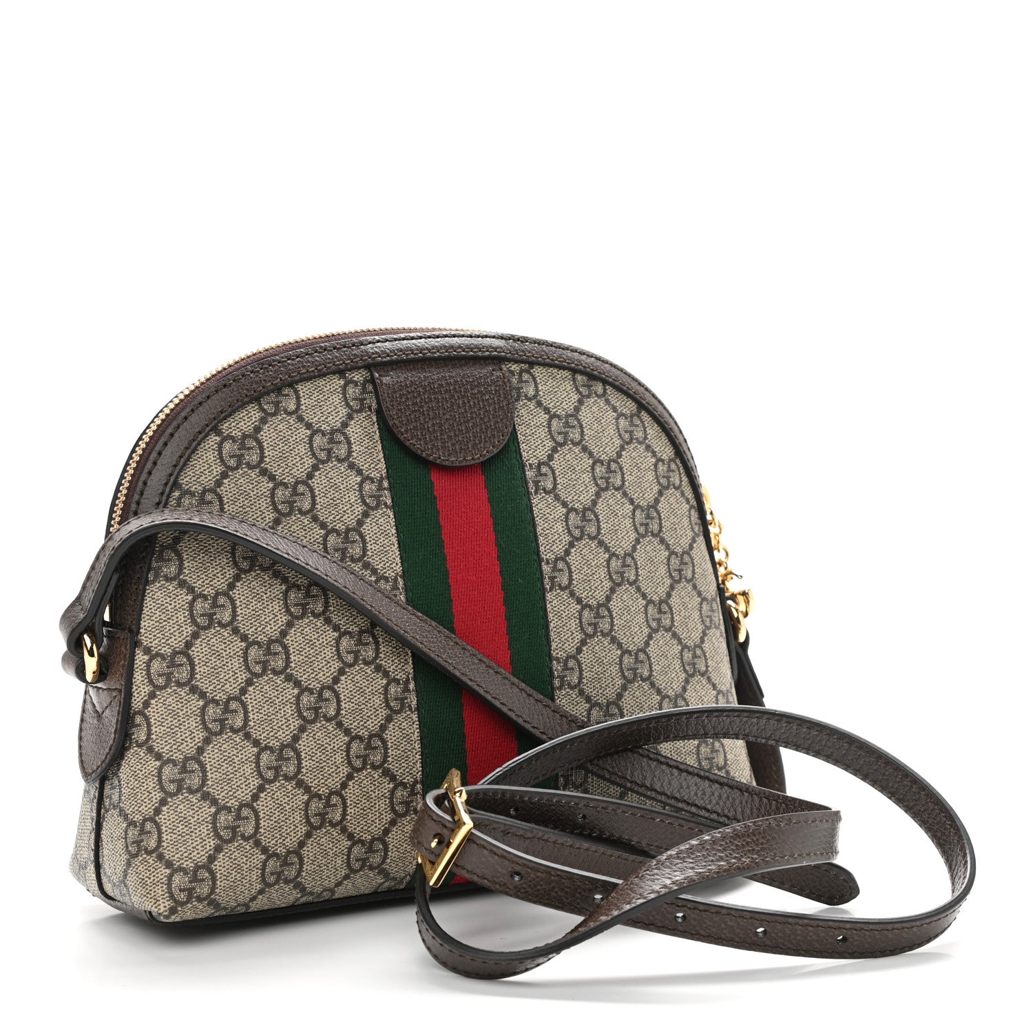 Gucci GG Supreme Monogram Textured Dollar Calfskin Web Small Ophidia Dome Shoulder Bag Beige Ebony New Acero 3 of 10