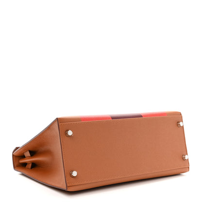 Hermes Epsom Chevre Mysore Sombrero Kellygraphie Lettre H Kelly Sellier 28 Capucine Gold Bordeaux 4 of 11