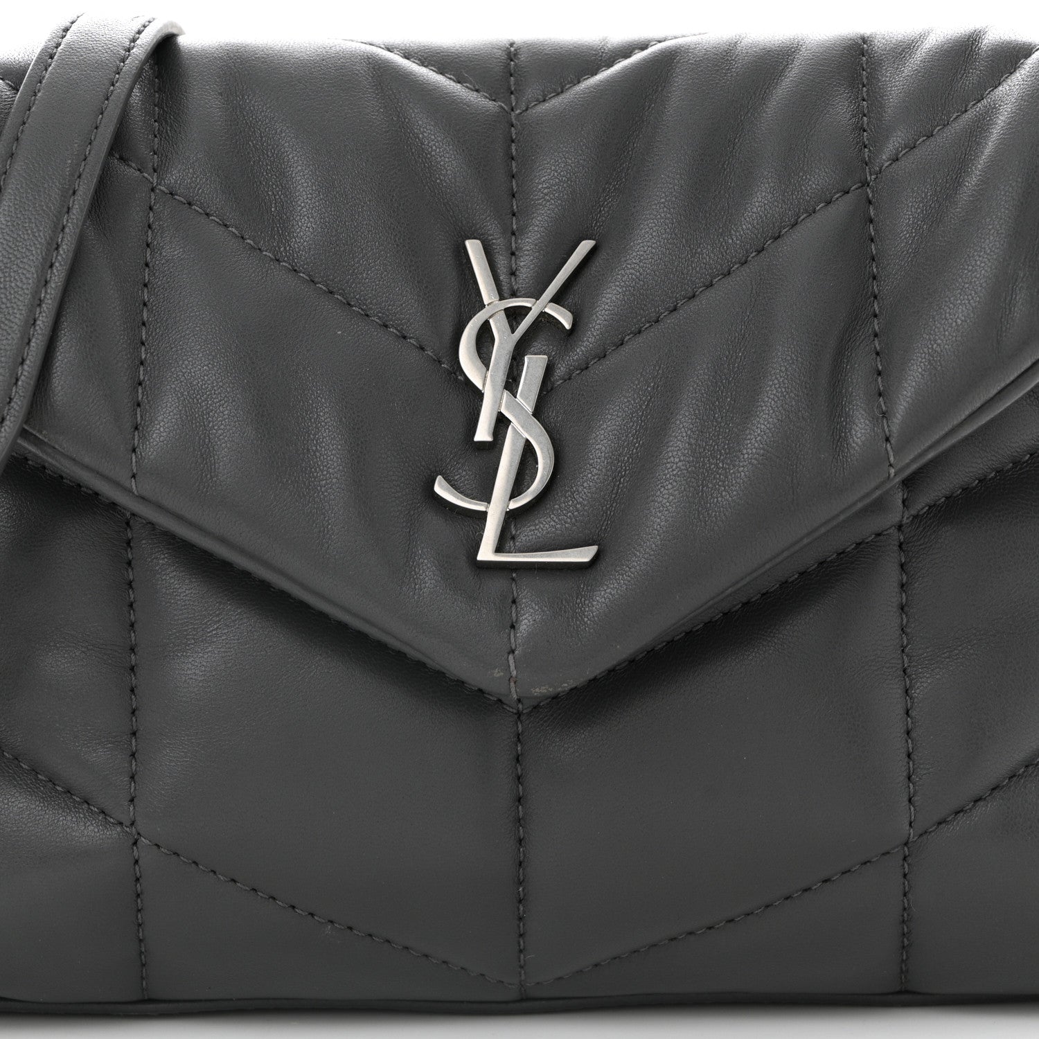Saint Laurent Lambskin Quilted Small Loulou Puffer Monogram Chain Satchel Storm 8 of 10