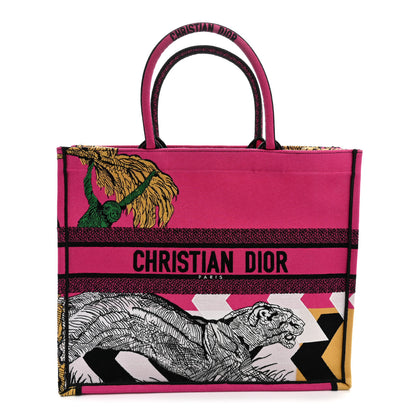 Christian Dior Canvas Embroidered Large Jungle Pop Book Tote Fuchsia Multicolor 1 of 12