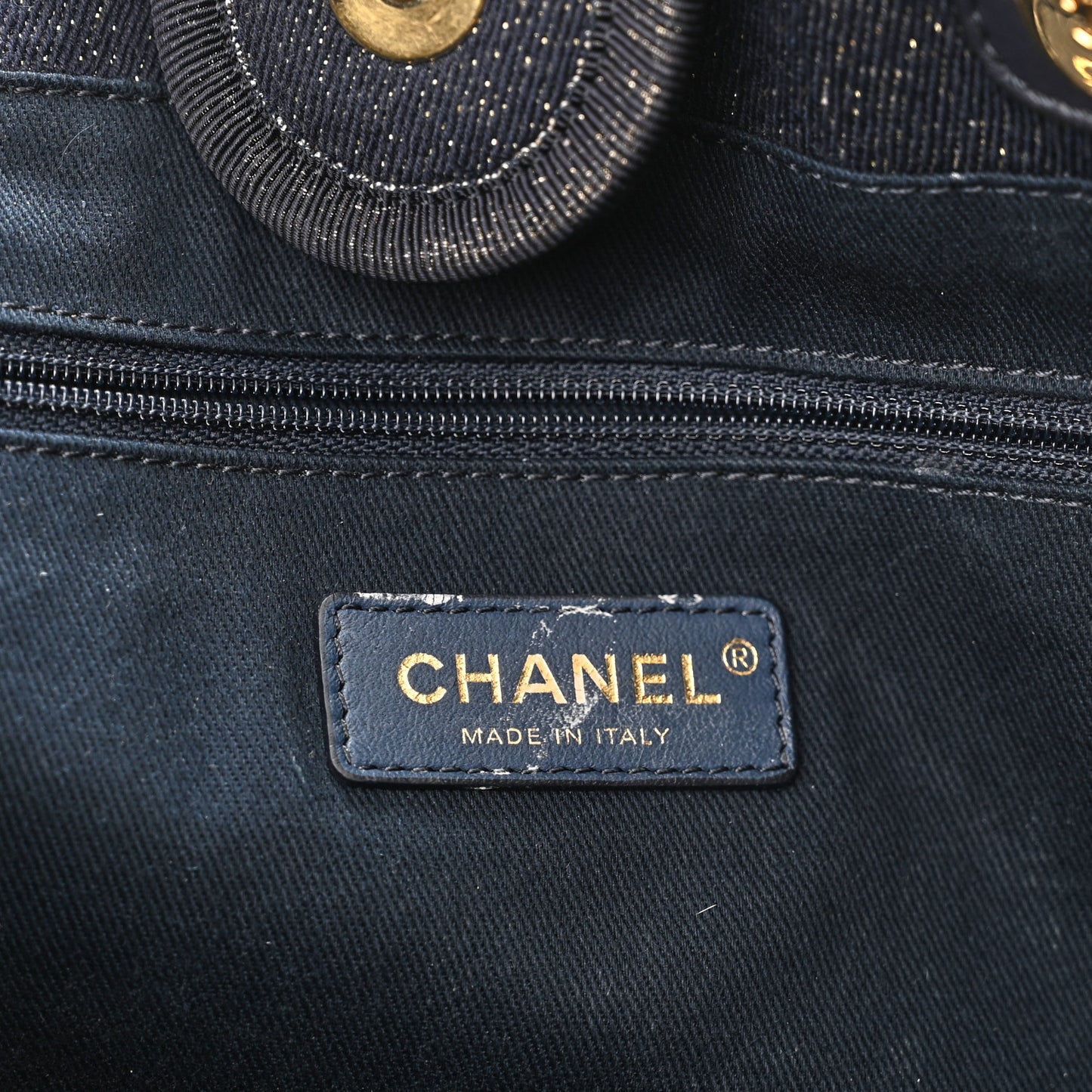 Lurex Canvas Small Deauville Tote Navy Blue Gold