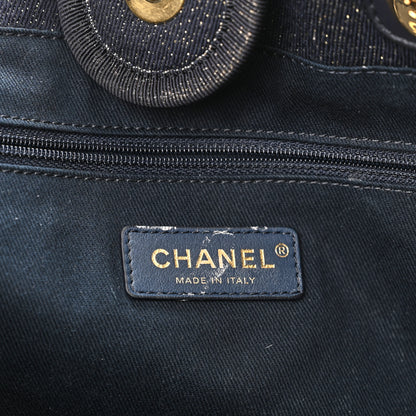 Chanel Lurex Canvas Small Deauville Tote Navy Blue Gold 5 of 10