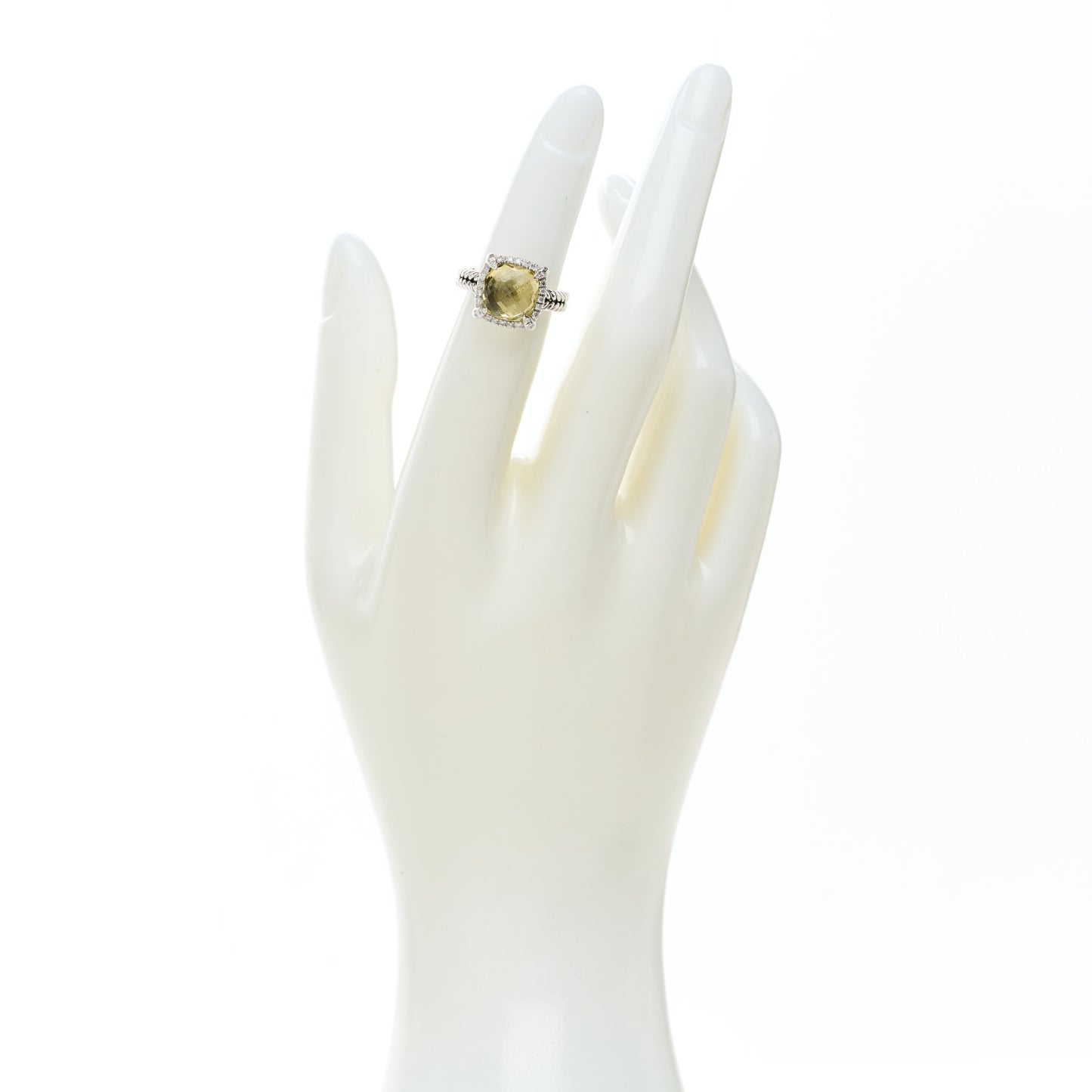 Sterling Silver Diamond Lemon Citrine 9mm Chatelaine Pave Bezel Ring 46 3.75