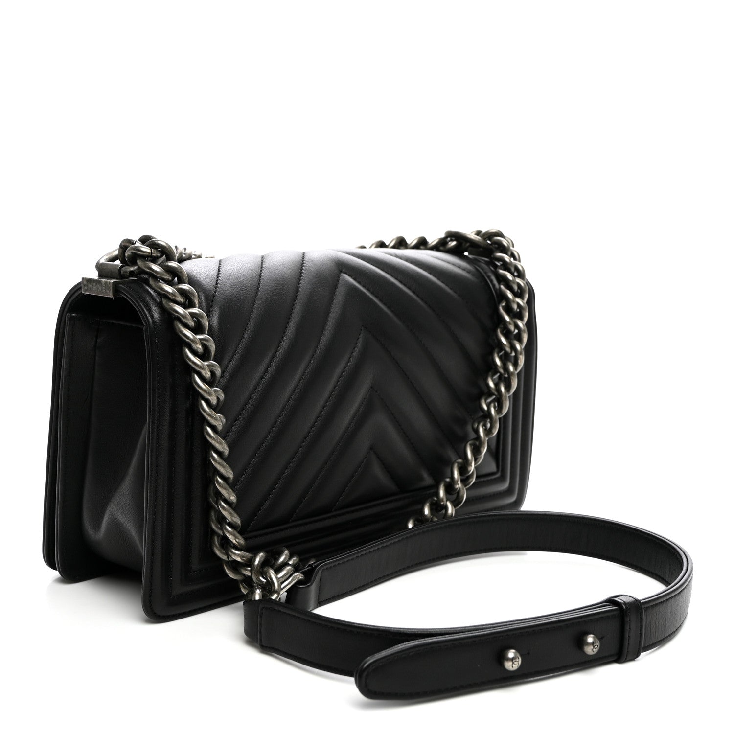 Chanel Calfskin Chevron Quilted Medium Boy Flap Black 3 of 10