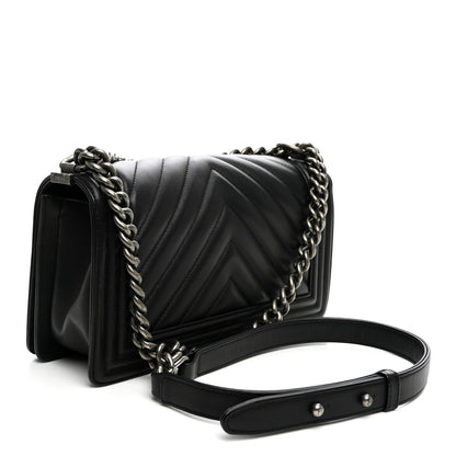 Chanel Calfskin Chevron Quilted Medium Boy Flap Black 3 of 10