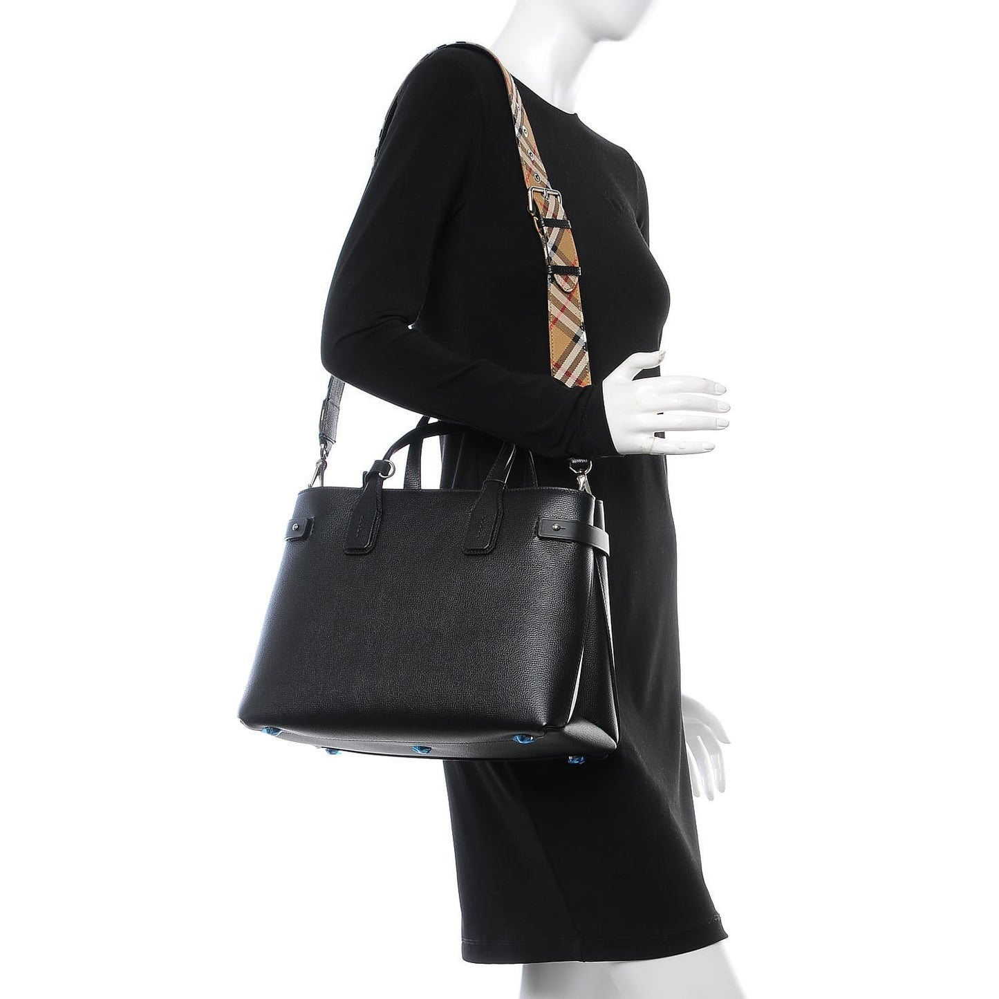 Derby Calfskin House Check Medium Banner Tote Black
