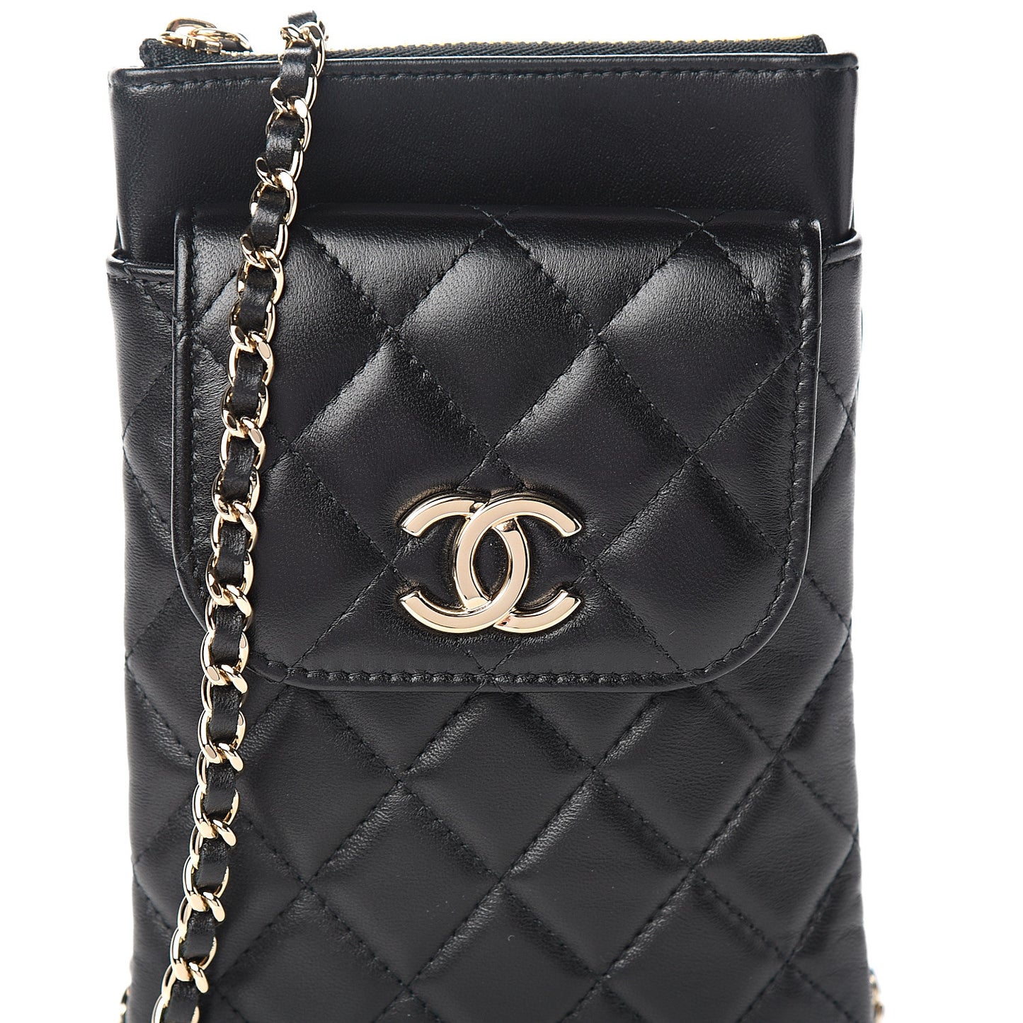 Lambskin Quilted CC Phone Holder Black
