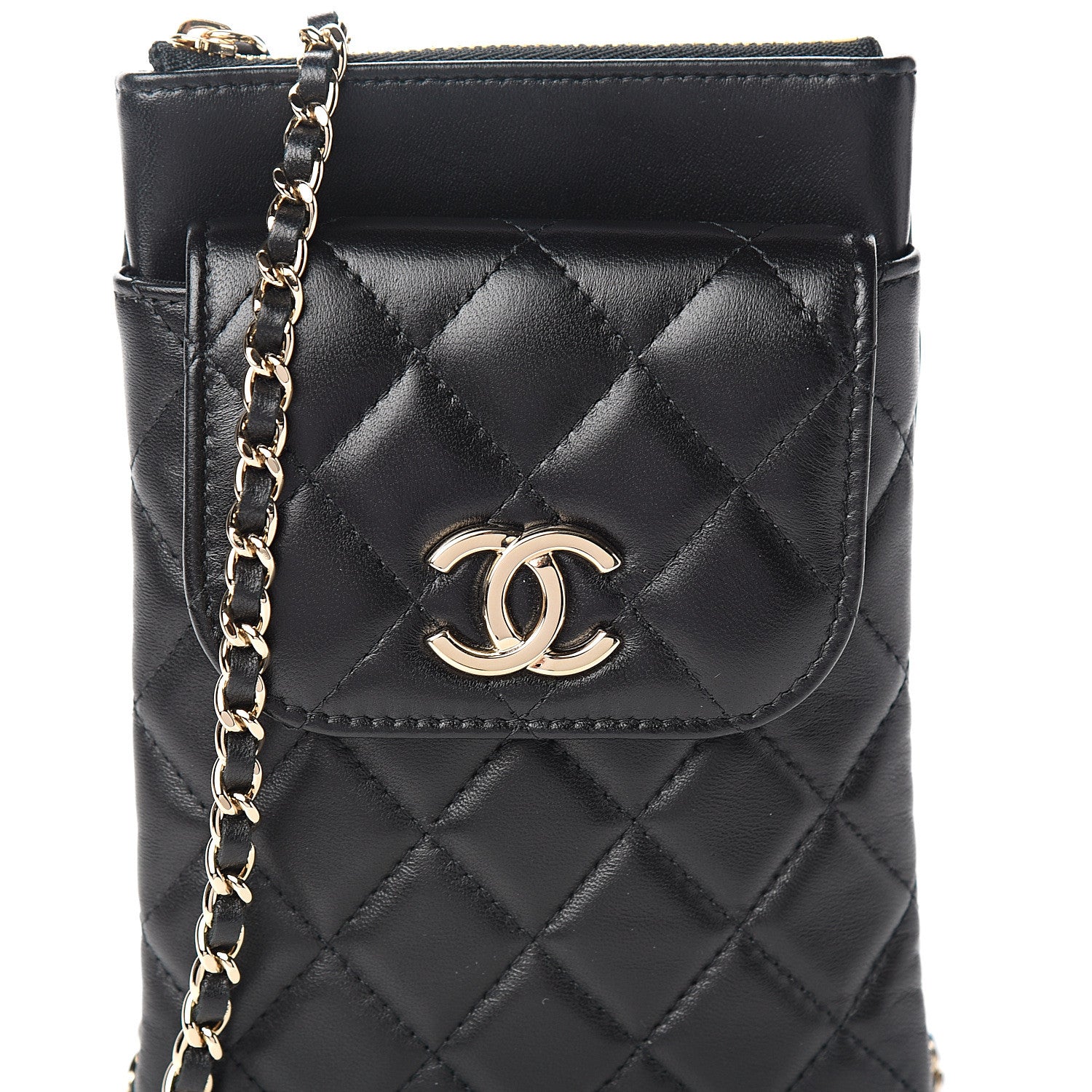 Chanel Lambskin Quilted CC Phone Holder Black 9 of 10