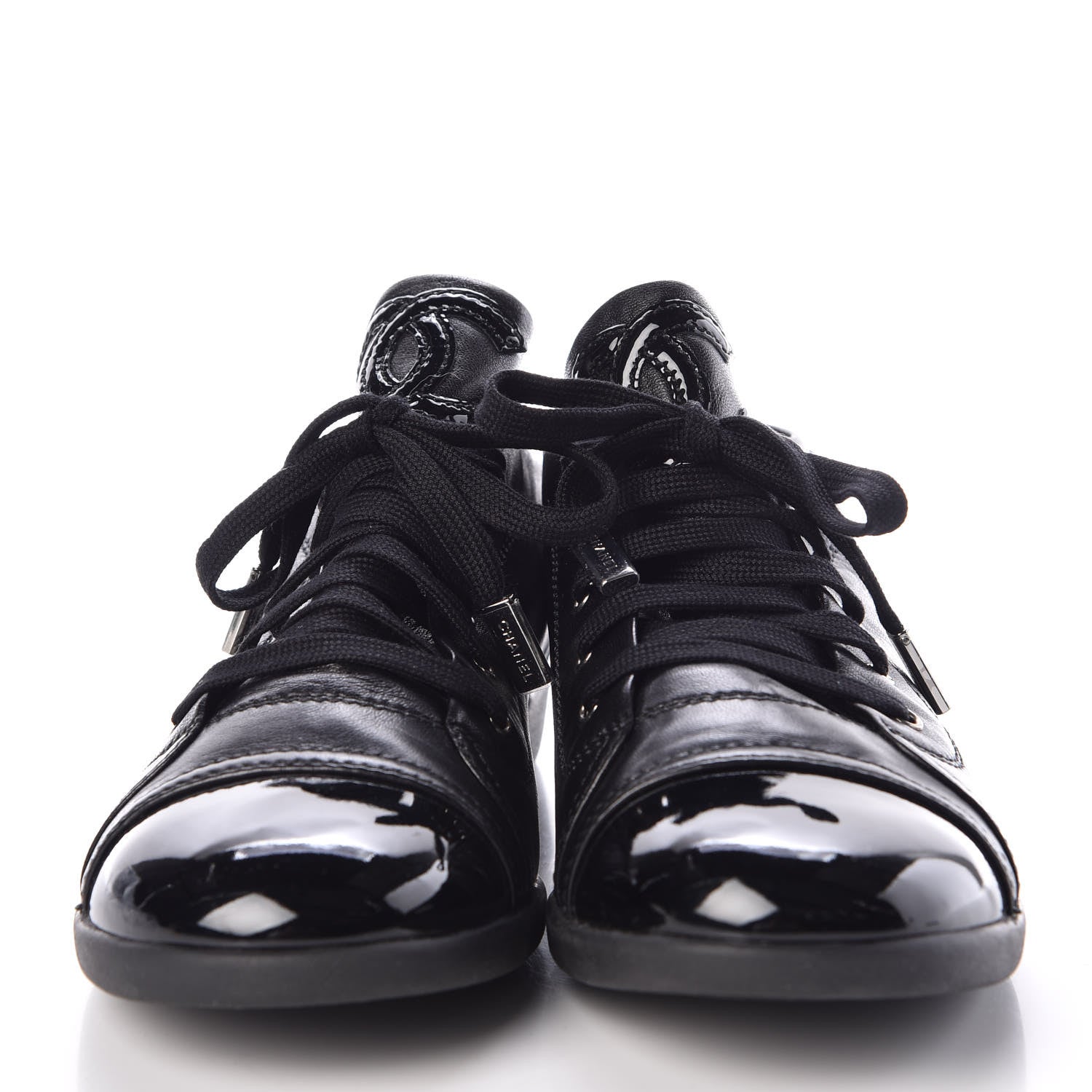 Chanel Lambskin Patent Cap Toe CC Sneakers 41 Black 2 of 9