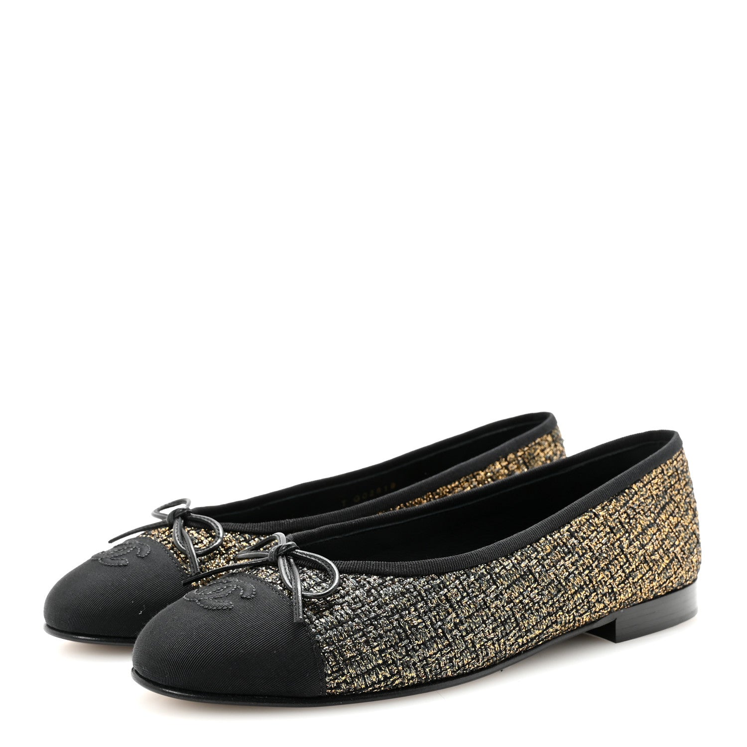 Chanel Tweed Grosgrain Cap Toe Ballerina Flats 39 Gold Black 4 of 10