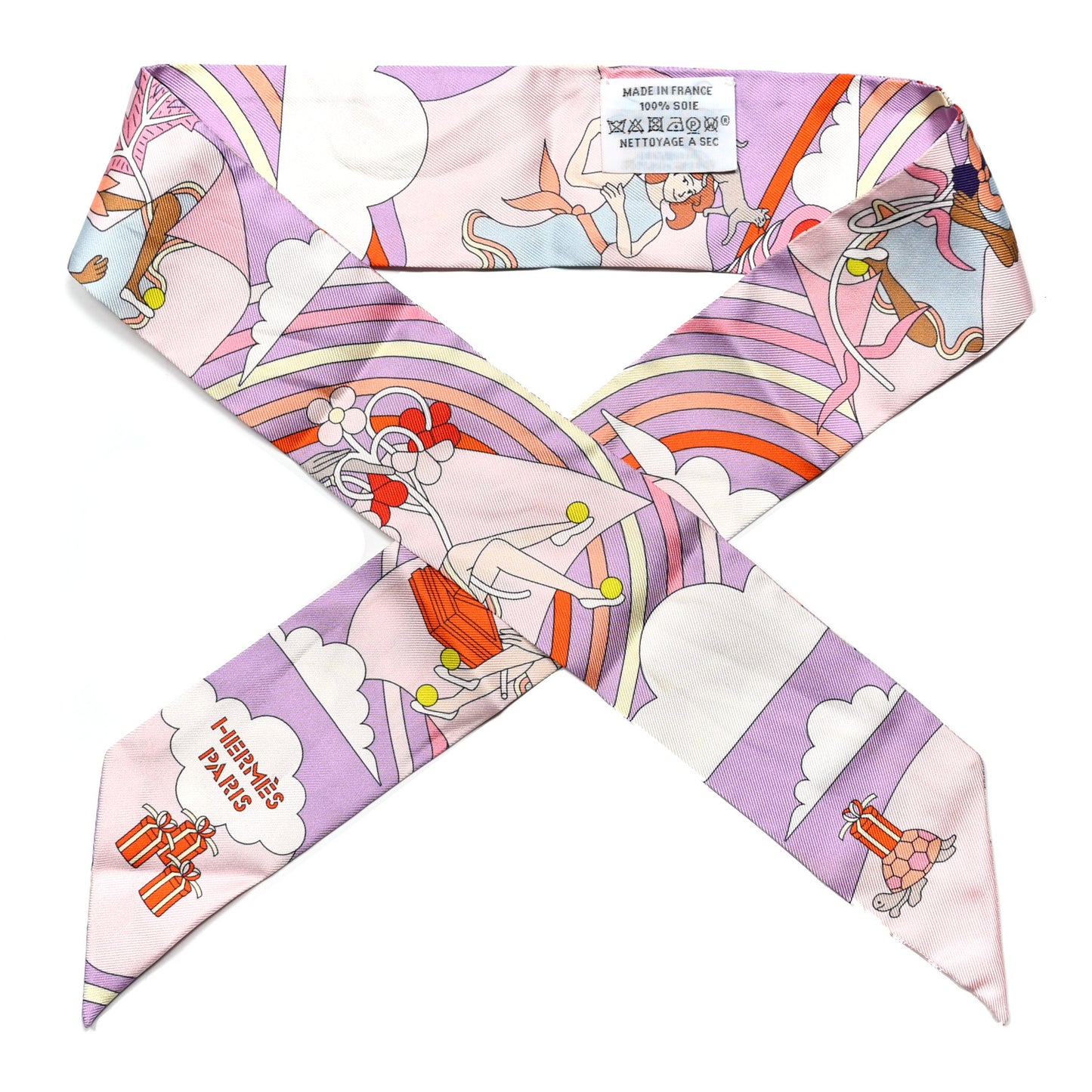 Silk Carres Volants Twilly Lilas Rose Pale Or