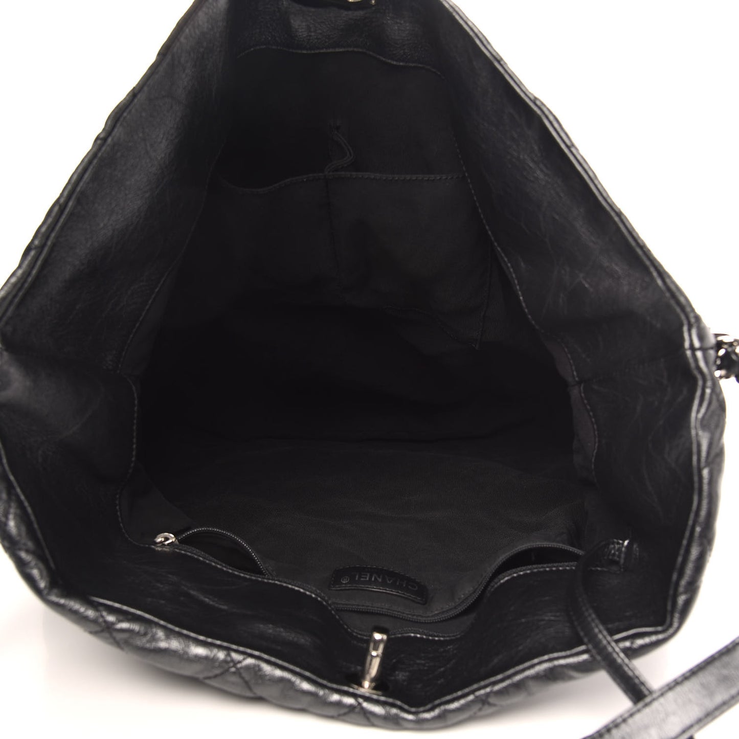Metallic Crackled Calfskin Quilted Large Big Bang Hobo Black