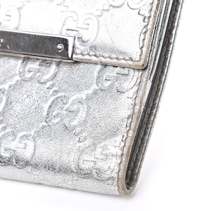 Gucci Metallic Guccissima Metal Bar French Flap Wallet Silver 9 of 13