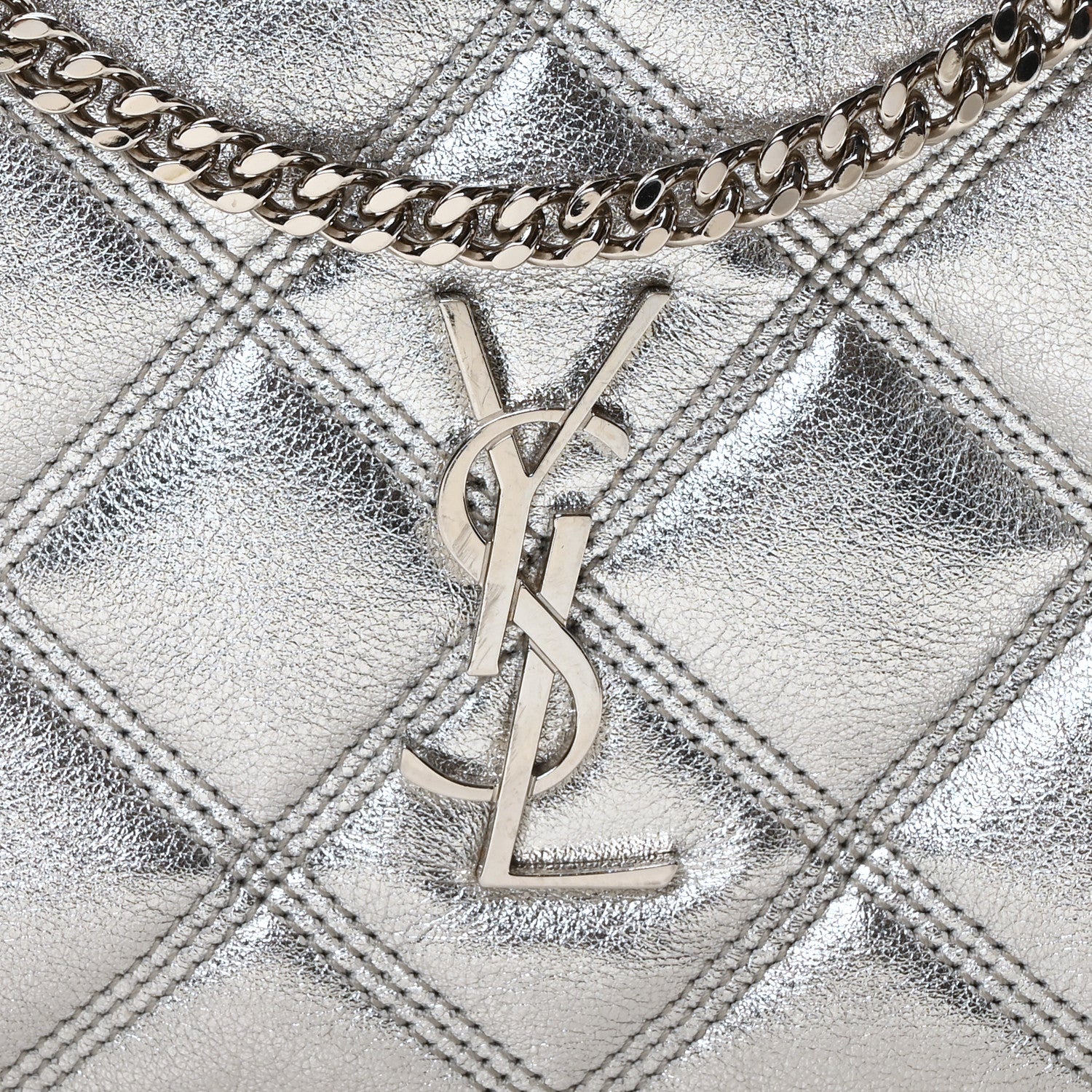 Saint Laurent Metallic Lambskin Quilted Mini Becky Double Zip Bag Argento 8 of 10
