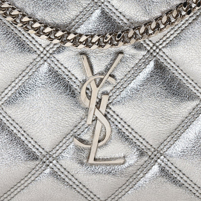 Saint Laurent Metallic Lambskin Quilted Mini Becky Double Zip Bag Argento 8 of 10