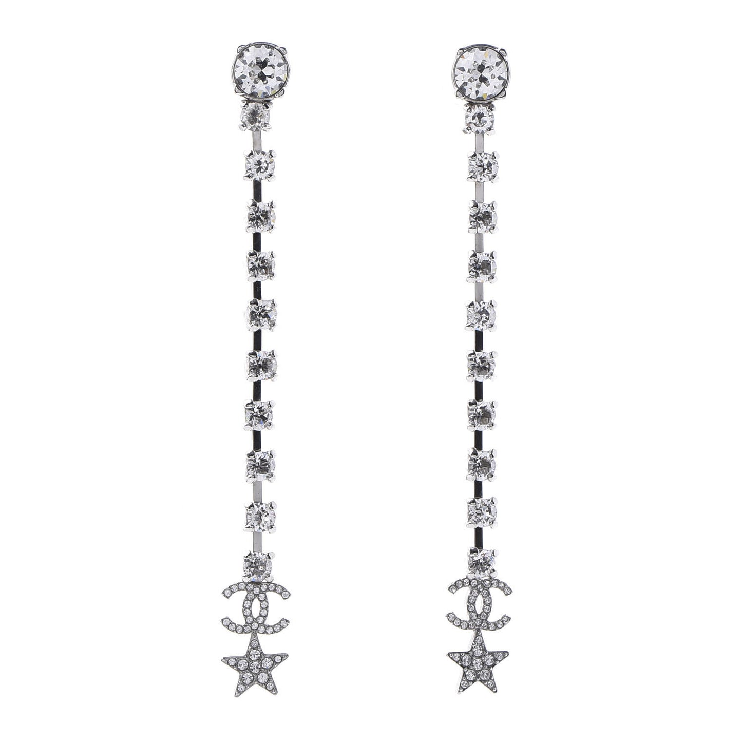 Crystal Starfall Drop Long CC Earrings Silver