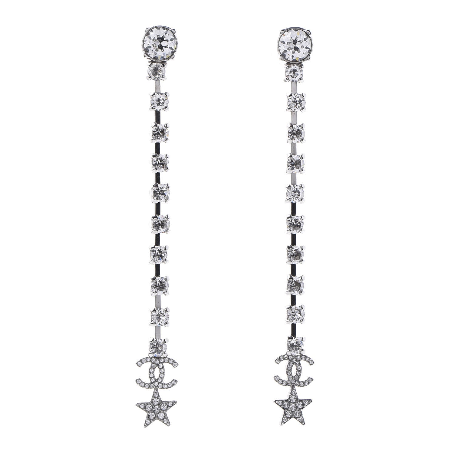 Chanel Crystal Starfall Drop Long CC Earrings Silver 1 of 6