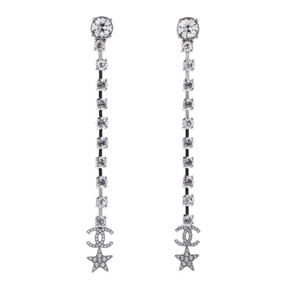 Chanel Crystal Starfall Drop Long CC Earrings Silver 1 of 6