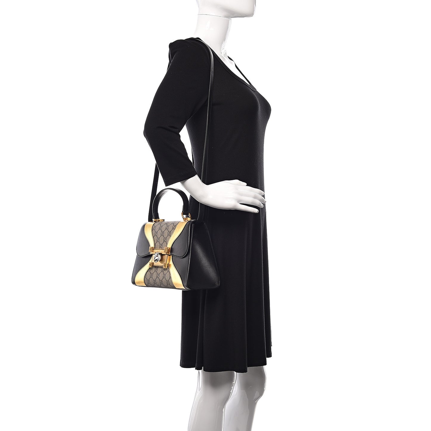 GG Supreme Monogram Small Osiride Top Handle Bag Black Gold
