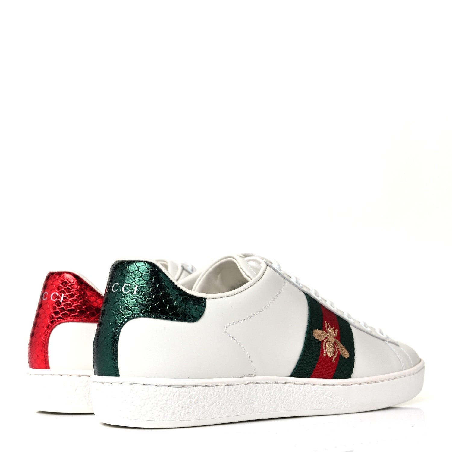 Gucci Calfskin Ayers Bee Embroidered Womens Ace Sneakers 37 White Green 4 of 10