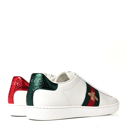 Gucci Calfskin Ayers Bee Embroidered Womens Ace Sneakers 37 White Green 4 of 10