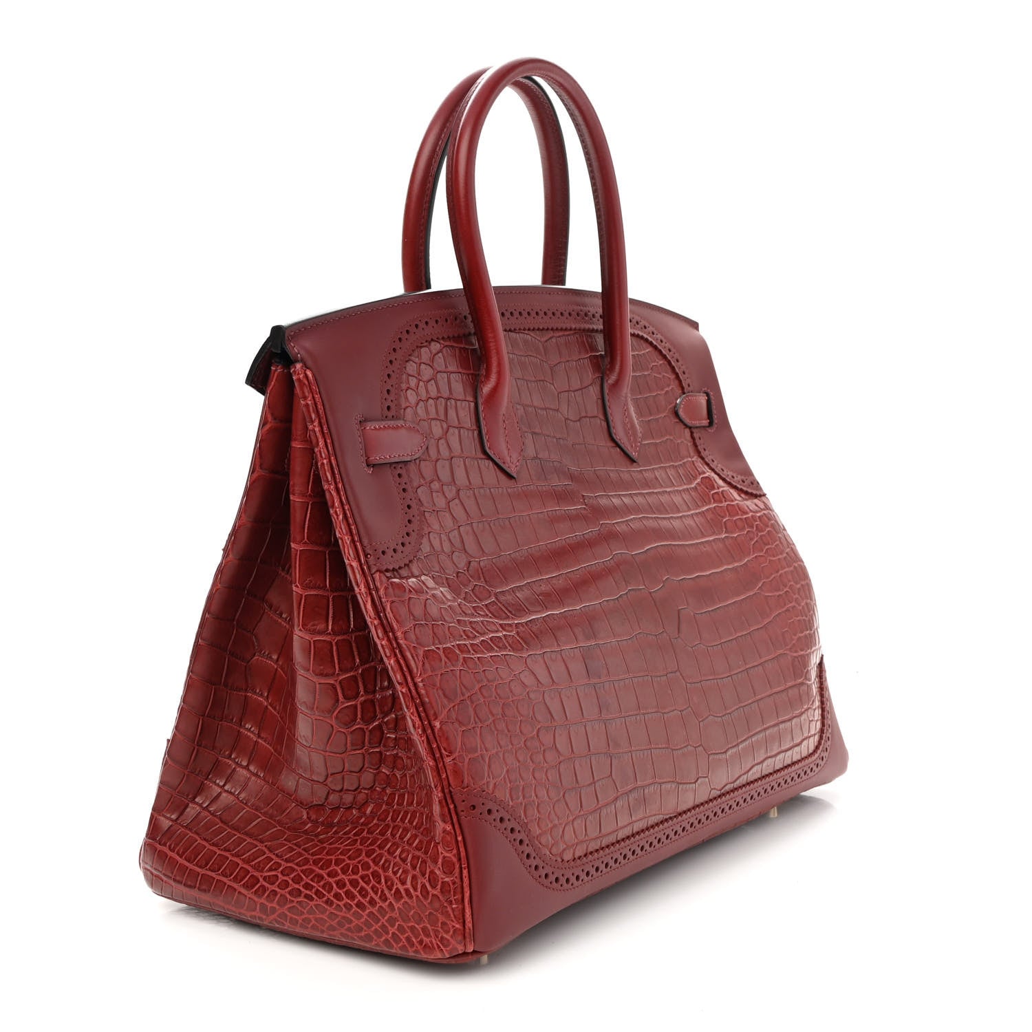 Hermes Matte Porosus Crocodile Swift Grand Marriage Ghillies Birkin 35 Rouge H Bourgogne 3 of 9