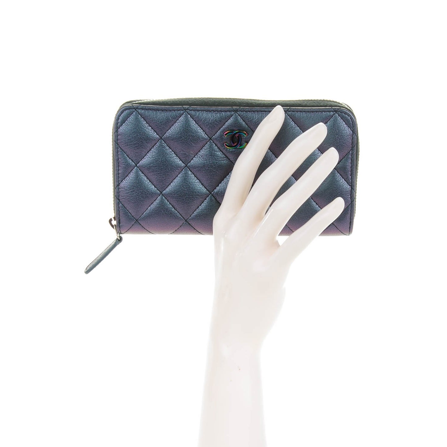 Iridescent Goatskin Quilted Small Zip Around Wallet Purple