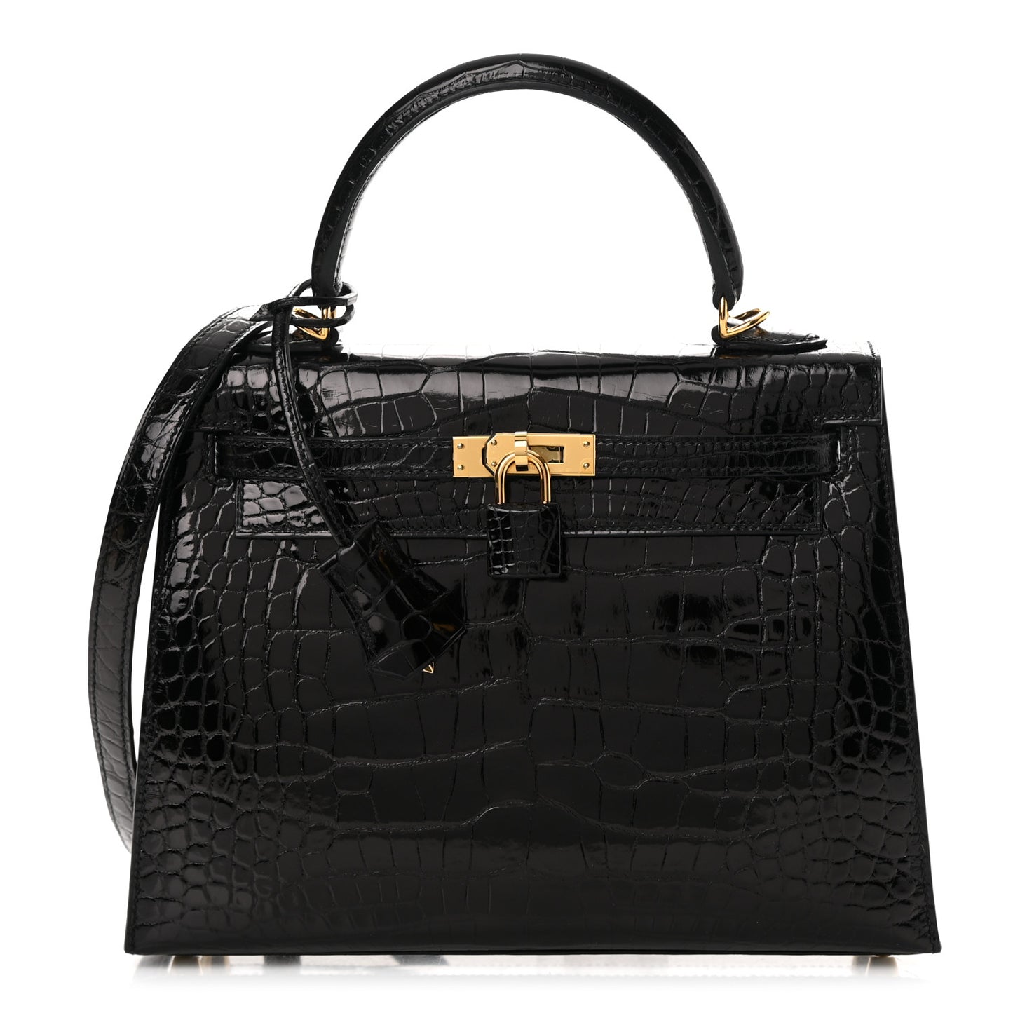 Shiny Alligator Kelly Sellier 25 Black