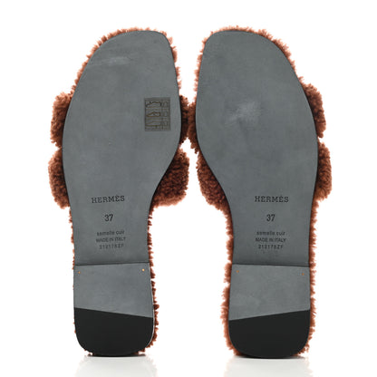 Hermes Woolskin Oran Sandals 37 Cognac 5 of 8