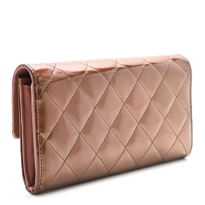 Chanel Striated Patent Quilted Large Gusset Flap Wallet Bronze 3 of 8