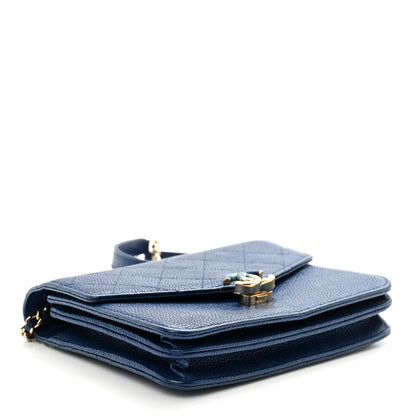 Chanel Grained Calfskin Quilted Cuba Square Wallet On Chain WOC Blue 4 of 11