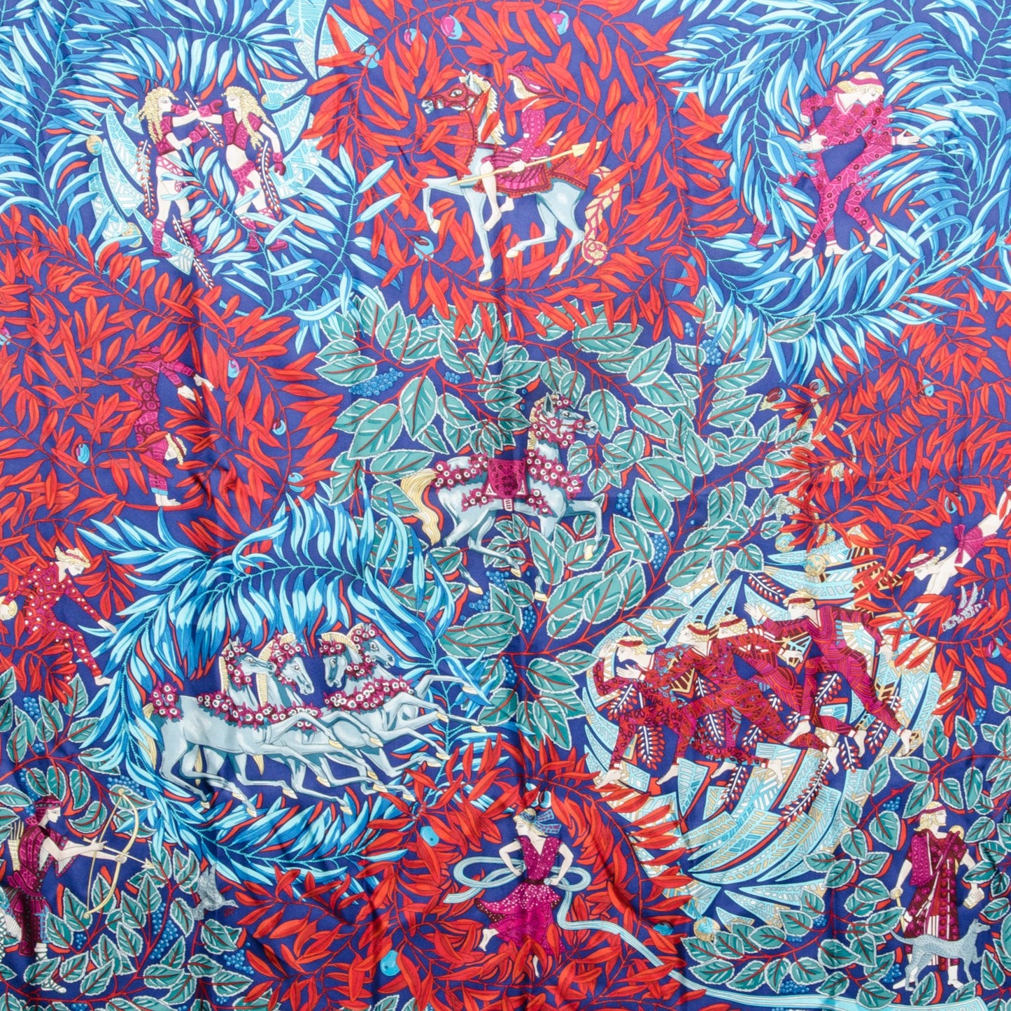 Silk La Promenade de Platon Scarf 90 Indigo Rouge Turquoise