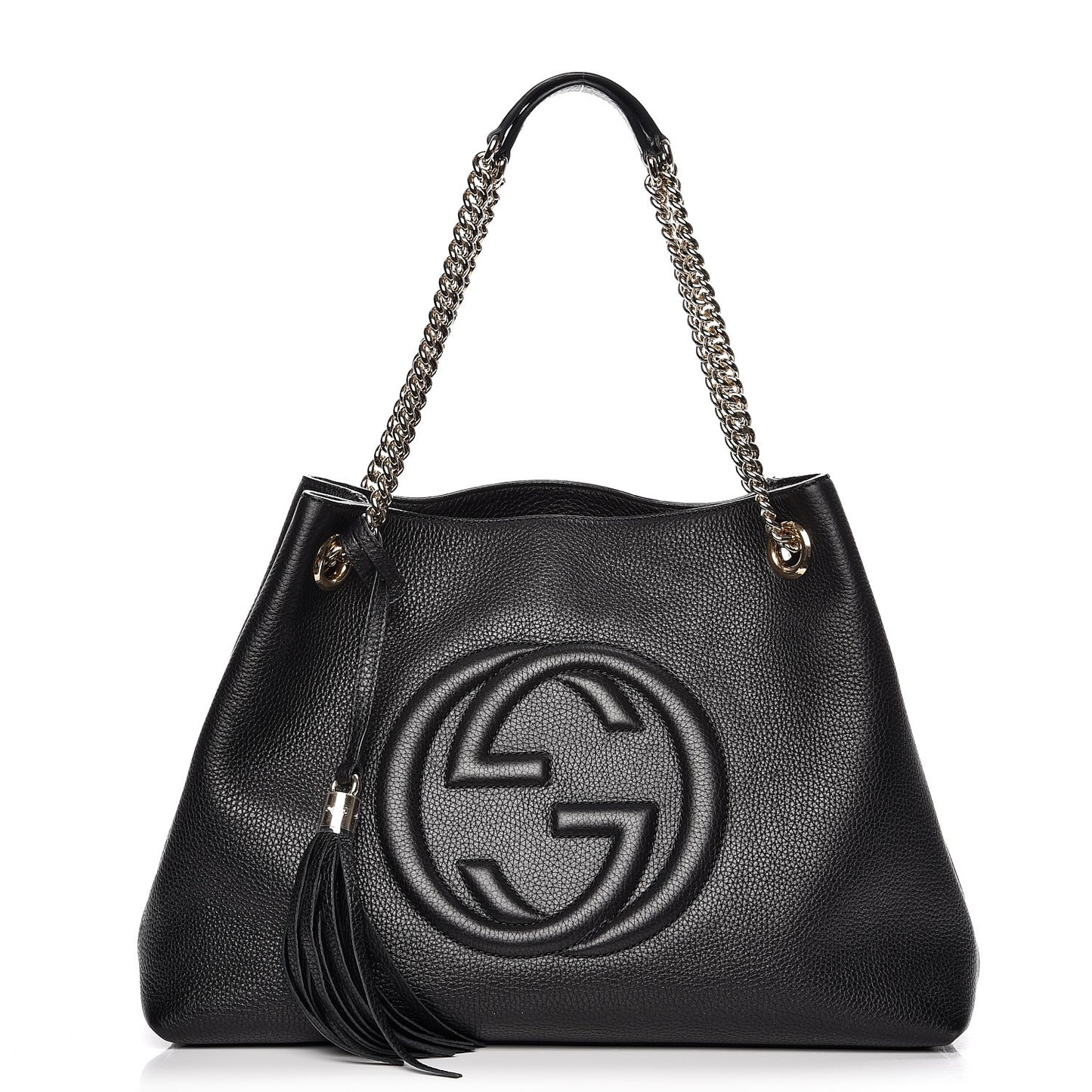Pebbled Calfskin Medium Soho Chain Shoulder Bag Black