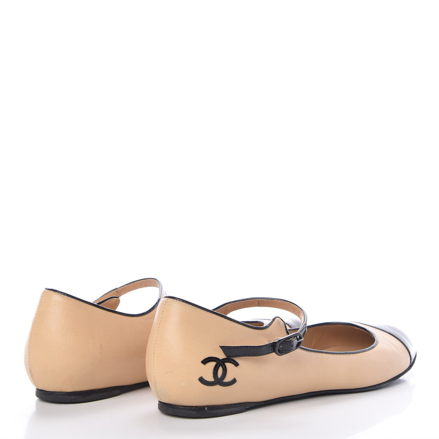 Lambskin Cap Toe Flats 38 Beige Black