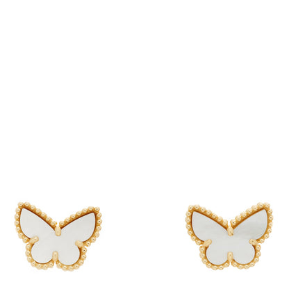 Van Cleef & Arpels 18K Yellow Gold Mother of Pearl Sweet Alhambra Butterfly Earrings 1 of 5