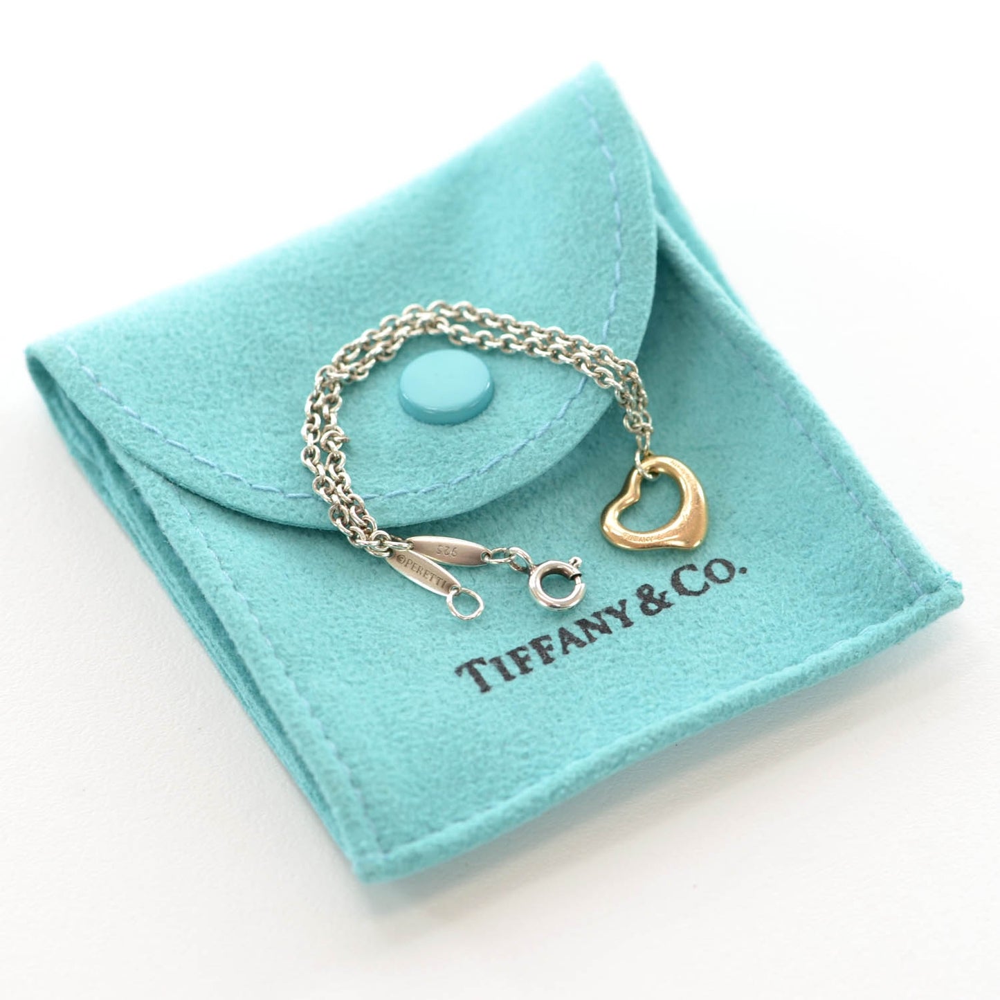 Sterling Silver 18K Rose Gold Elsa Peretti Open Heart Charm Bracelet
