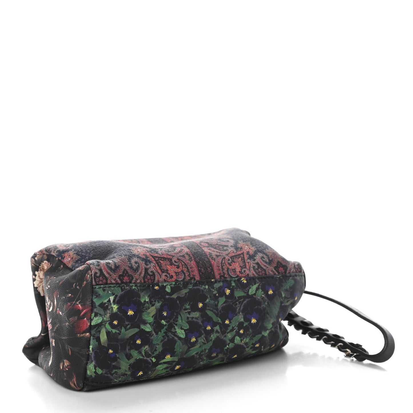 Rubber Effect Calfskin Floral Print Pandora Wristlet Black Multicolor