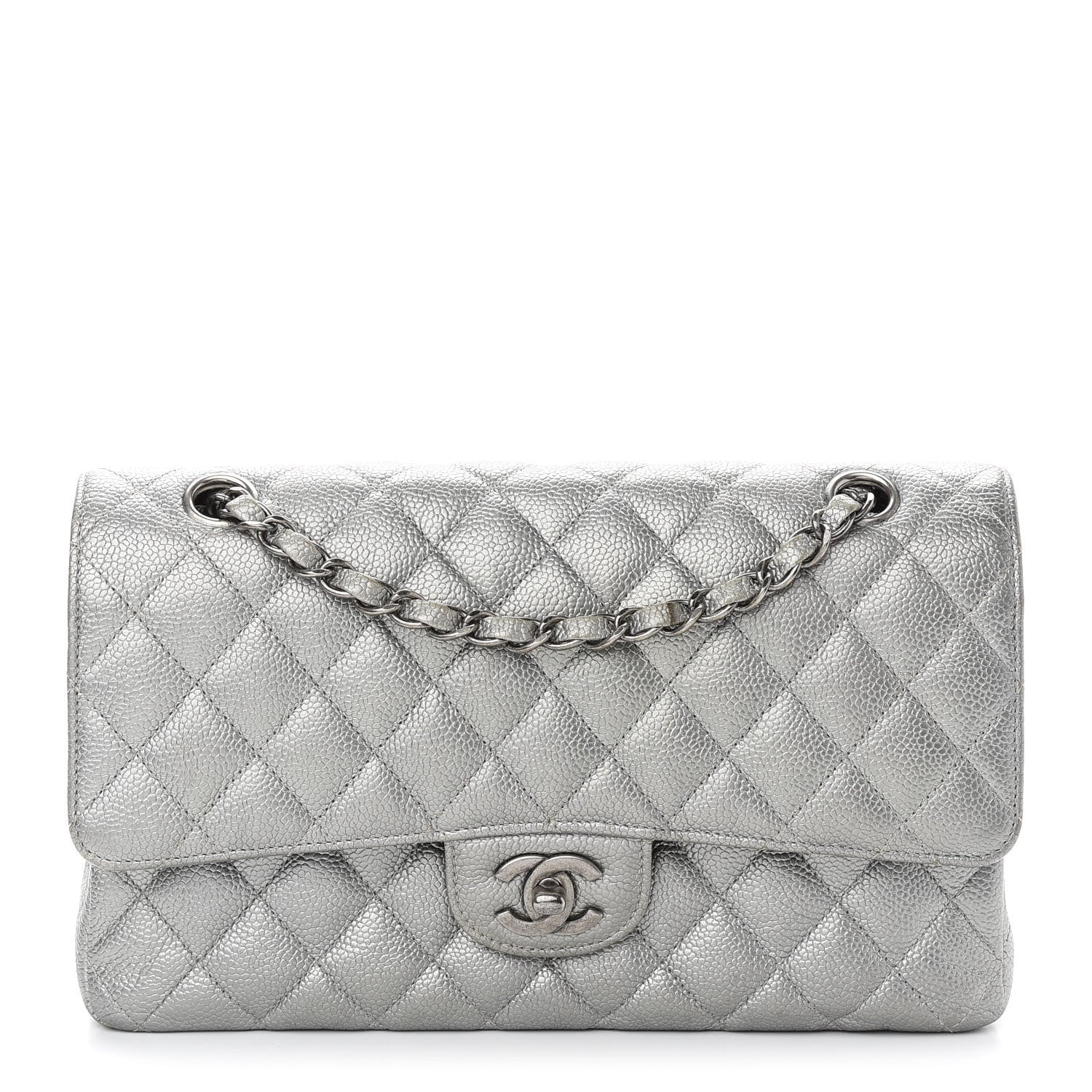 Chanel Metallic Caviar Quilted Medium Double Flap Silver 1 of 11