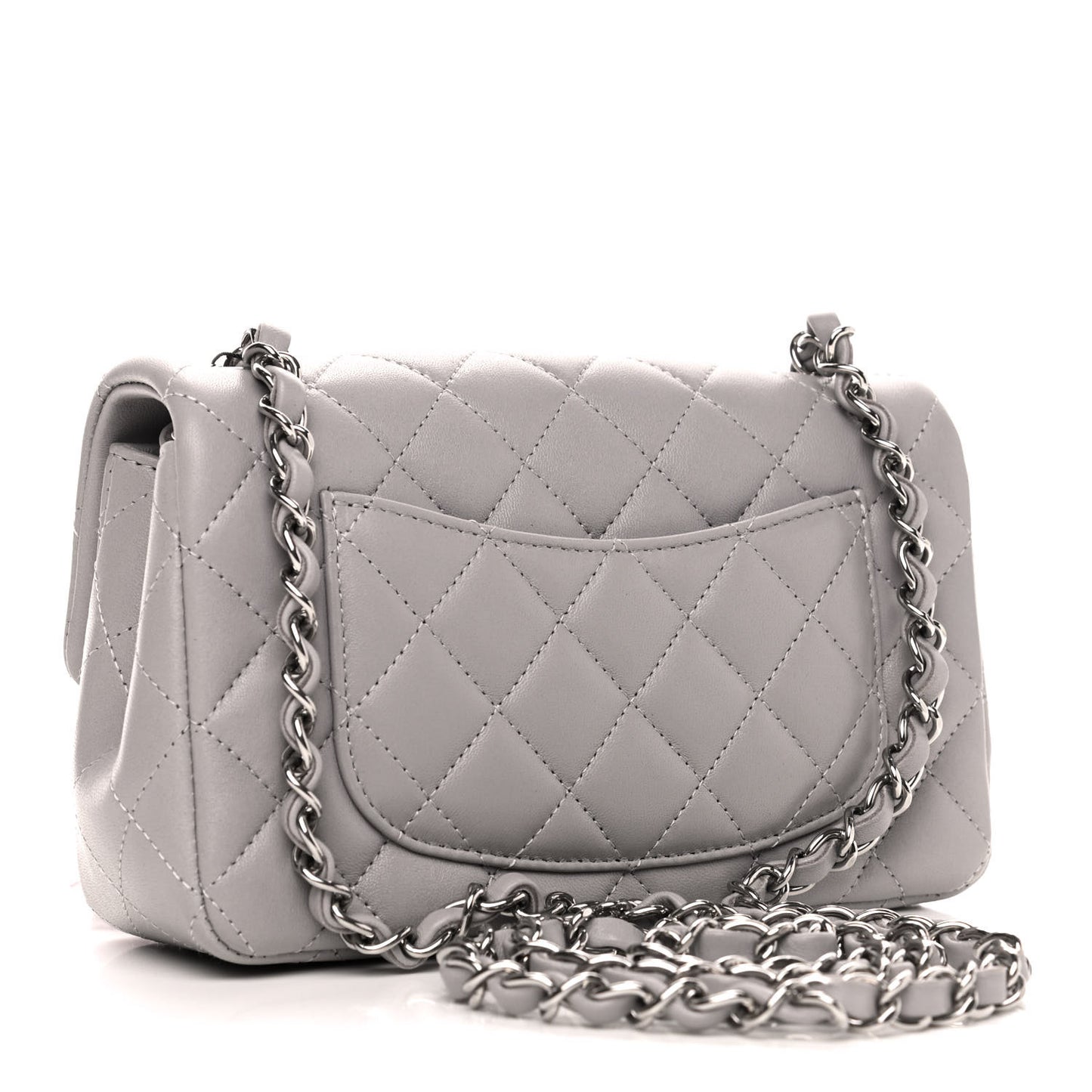 Lambskin Quilted Mini Rectangular Flap Grey