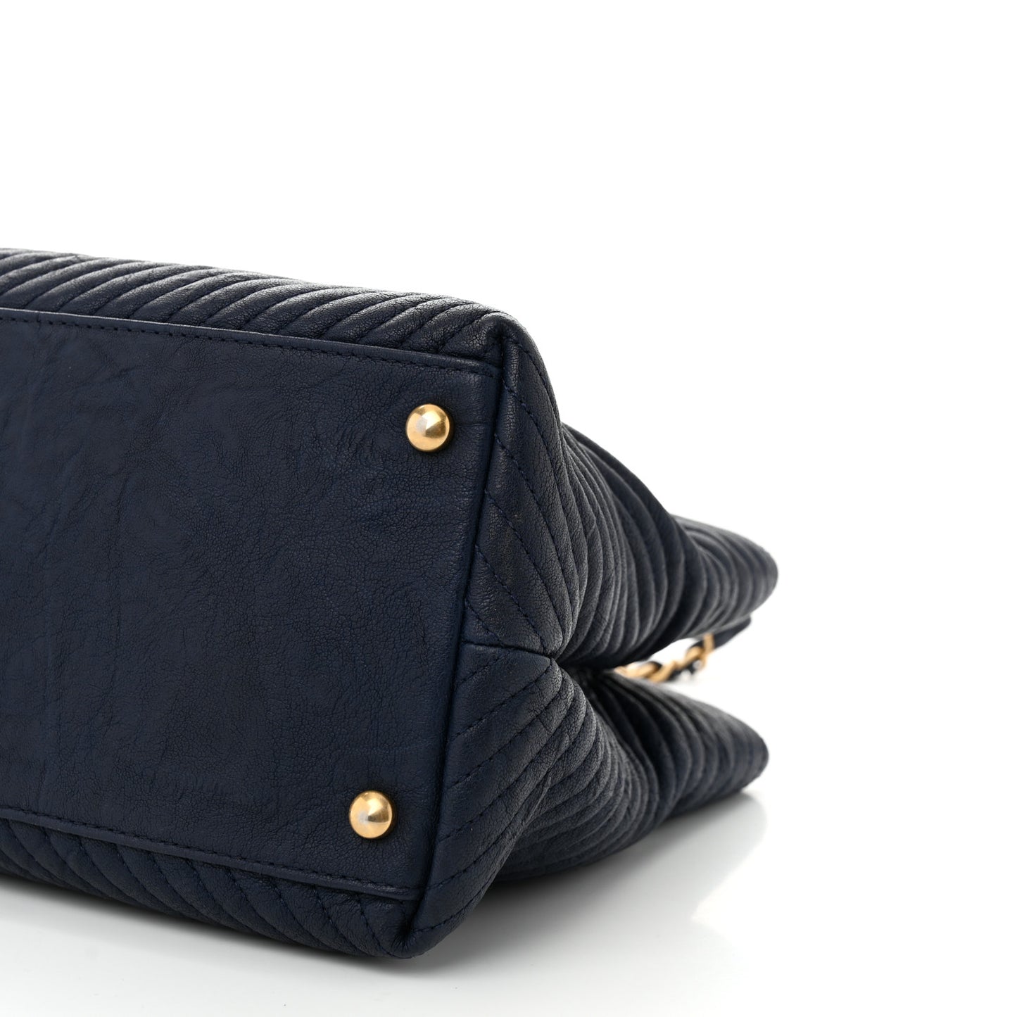 Wrinkled Lambskin Chevron Quilted Surpique Tote Navy Blue