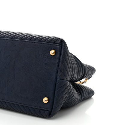 Chanel Wrinkled Lambskin Chevron Quilted Surpique Tote Navy Blue 11 of 11