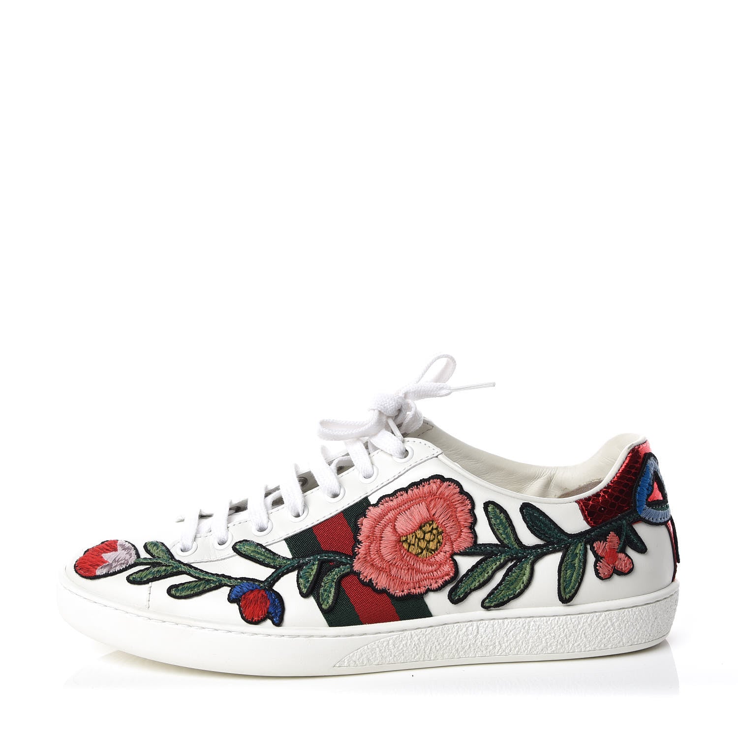 Gucci Calfskin Web Floral Embroidered Ace Sneakers 39 White 1 of 10